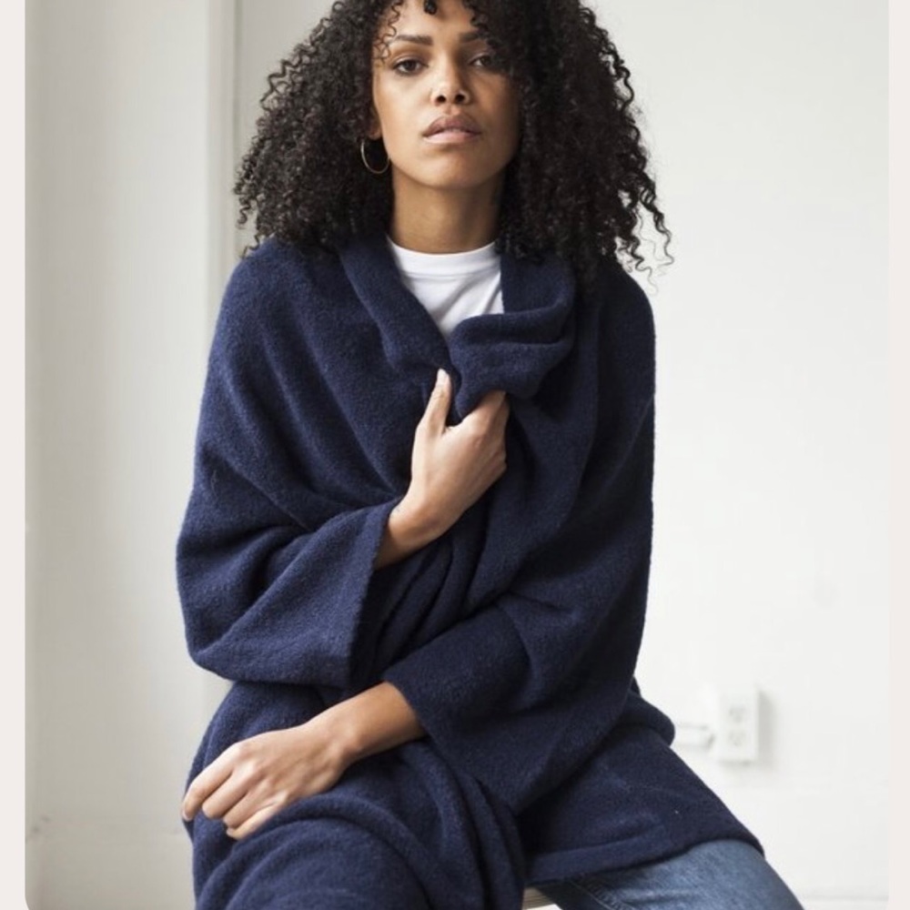 Atelier Delphine Alpaca Wool Haori Sweater Coat Navy Blue Oversized Kimono OS